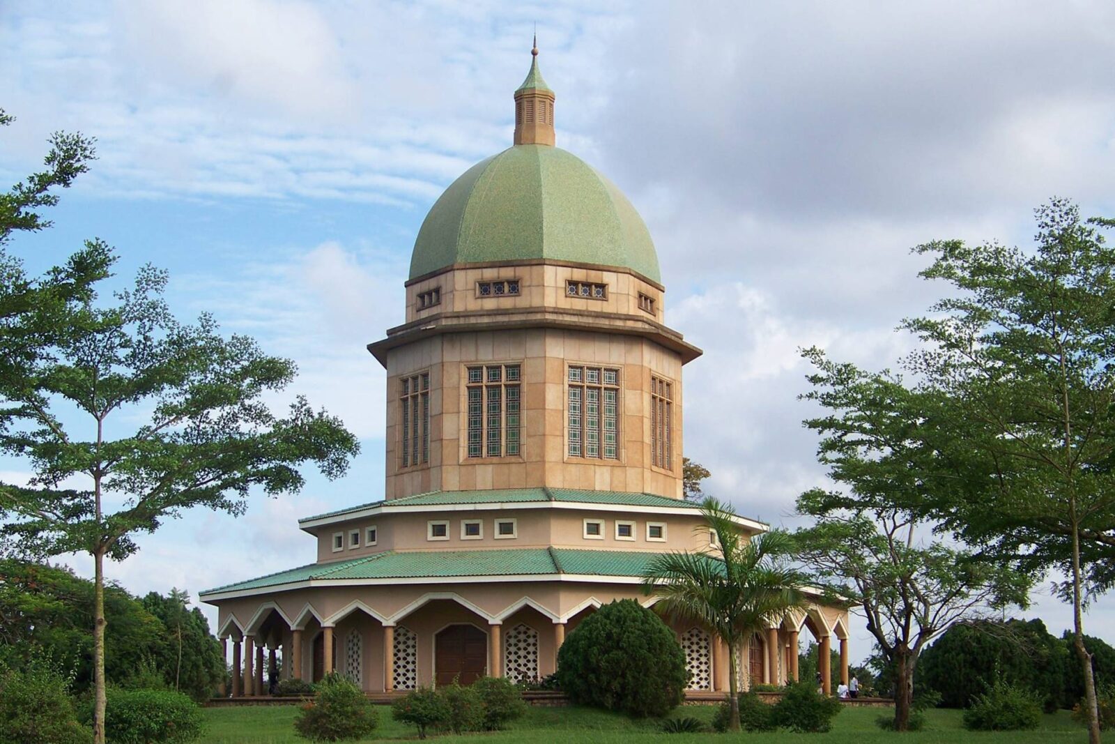Beautiful nine sided Bahá'í House of Worship surrounded by landscaped gardens on Kikaaya Hill in Kampala, Uganda