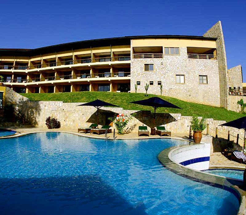 A pool-side view at Chobe Safari Lodge, Murchison Falls National Park