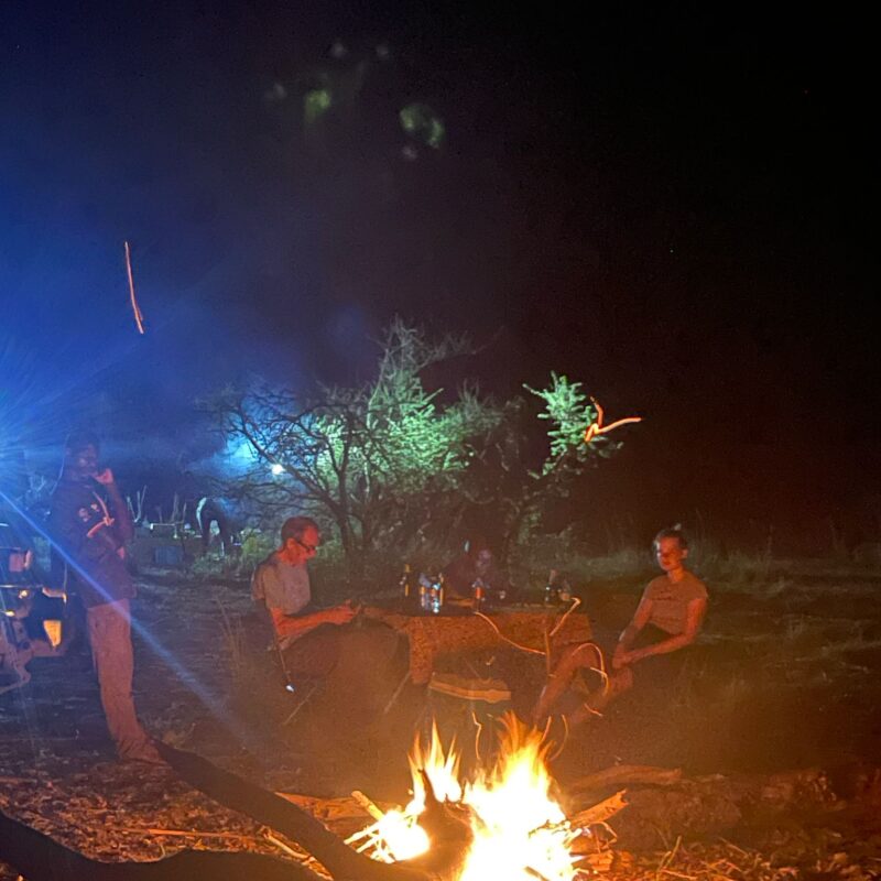 BUSH CAMP FIRE bush camp fire in protected areas of uganda, after bush dinner
