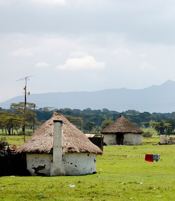 Traditional Maasai village in Kenya with thatched huts