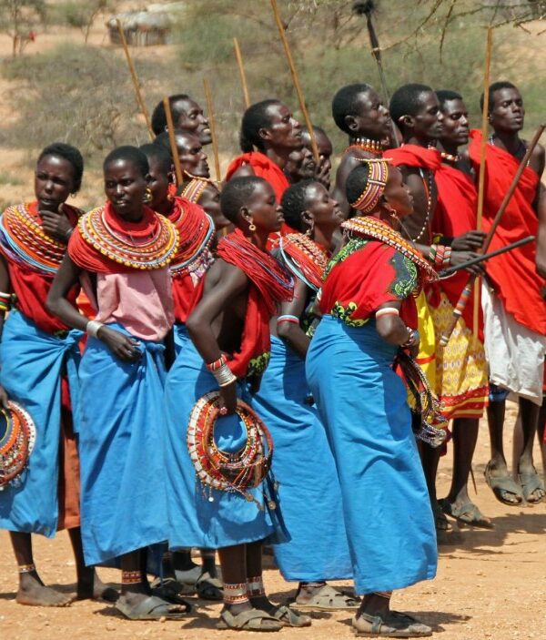 Maasai people in traditional attire, showcasing their vibrant culture and rich heritage in Kenya.