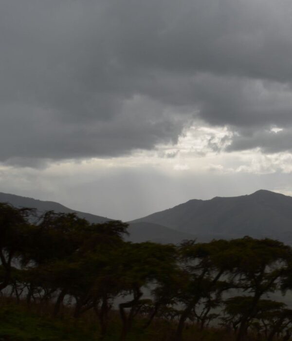 Snow-capped Mount Kilimanjaro towering above the clouds in Tanzania, with rugged slopes and scenic landscapes.