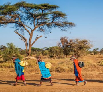 Maasai warriors in traditional attire, showcasing their vibrant culture and connection to Kenya’s savannah landscapes 