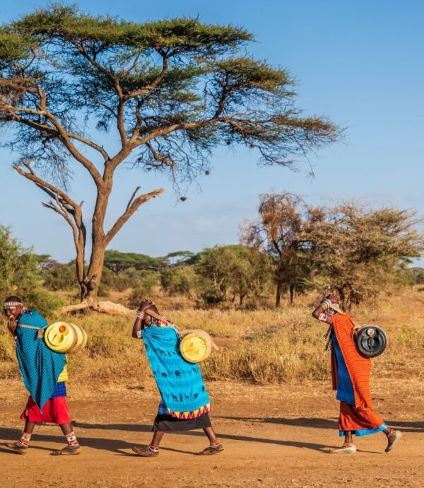 Maasai warriors in traditional attire, showcasing their vibrant culture and connection to Kenya’s savannah landscapes.