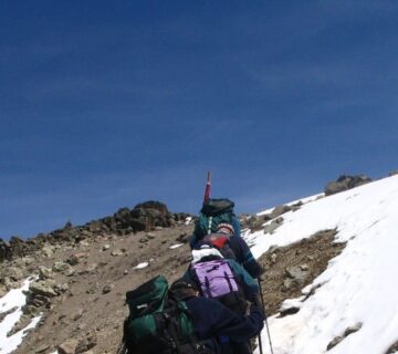 Majestic view of Mount Kenya with snow capped peaks and lush greenery at lower altitudes