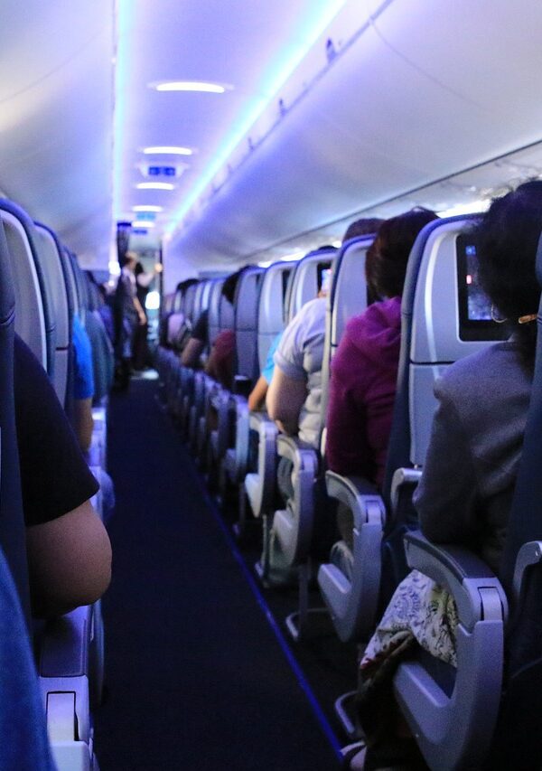 Image of a plane flying above the clouds, symbolizing the journey of booking a flight for travel.