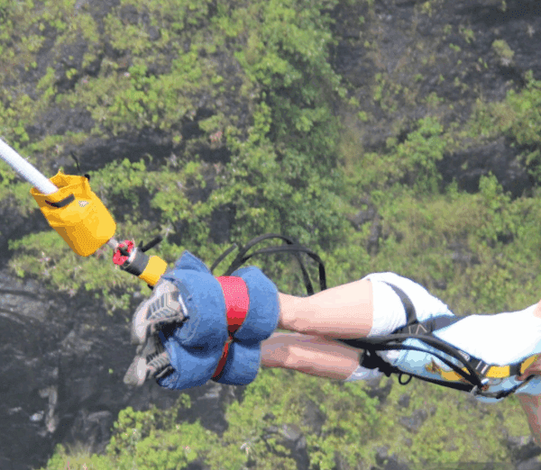 Adventurer rafting wild Nile rapids before bungee jumping from Uganda's 44m platform