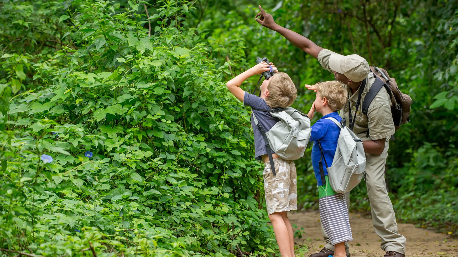 Children on a bush walk wildchild in lake manyara