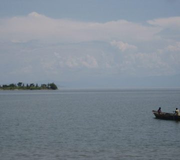 Small boat on Lake Kivu near the Rwanda DRC border region