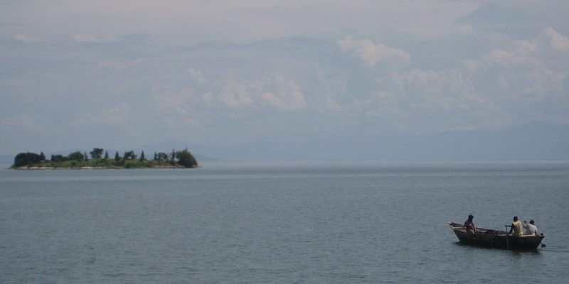Small boat on Lake Kivu near the Rwanda-DRC border region