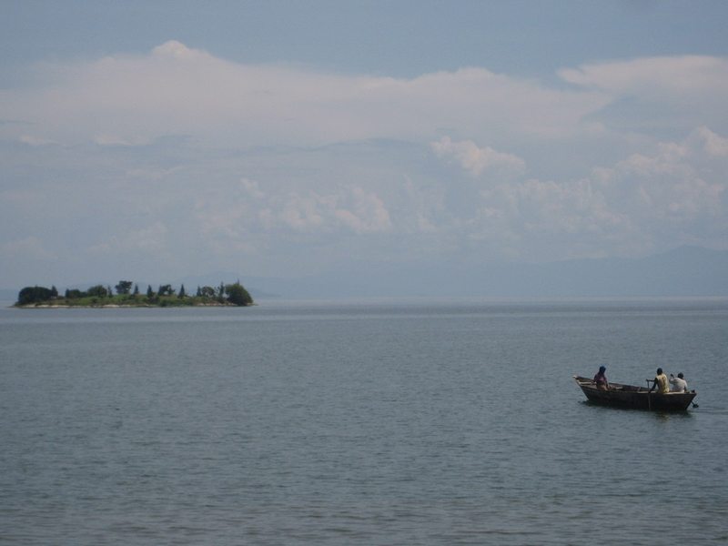 Small boat on Lake Kivu near the Rwanda DRC border region