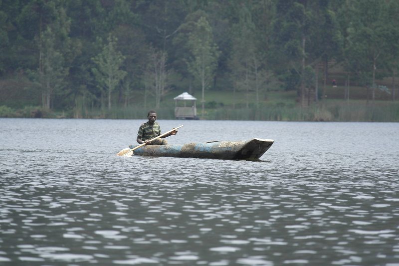 Traditional dugout canoe on Lake Bunyonyi, Uganda