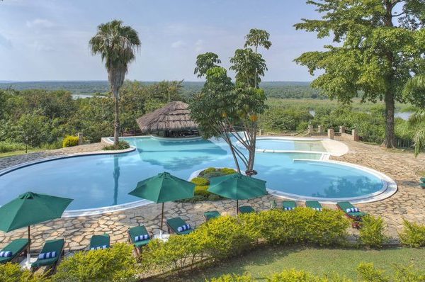 Lodge pool overlooking the Nile near Murchison Falls National Park