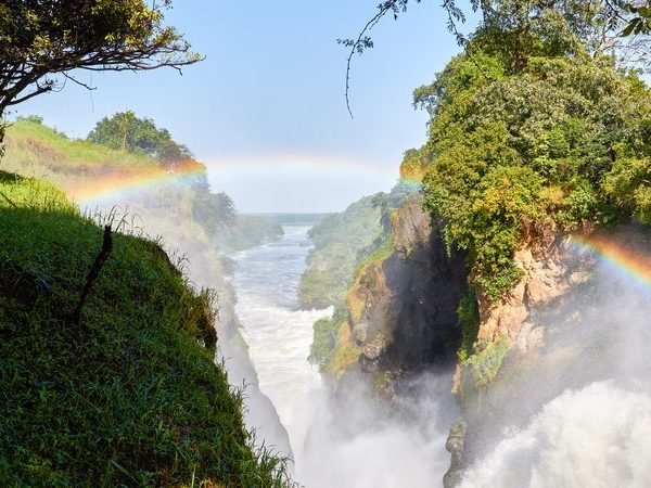 Rainbow over the waterfall at Murchison Falls National Park, Uganda