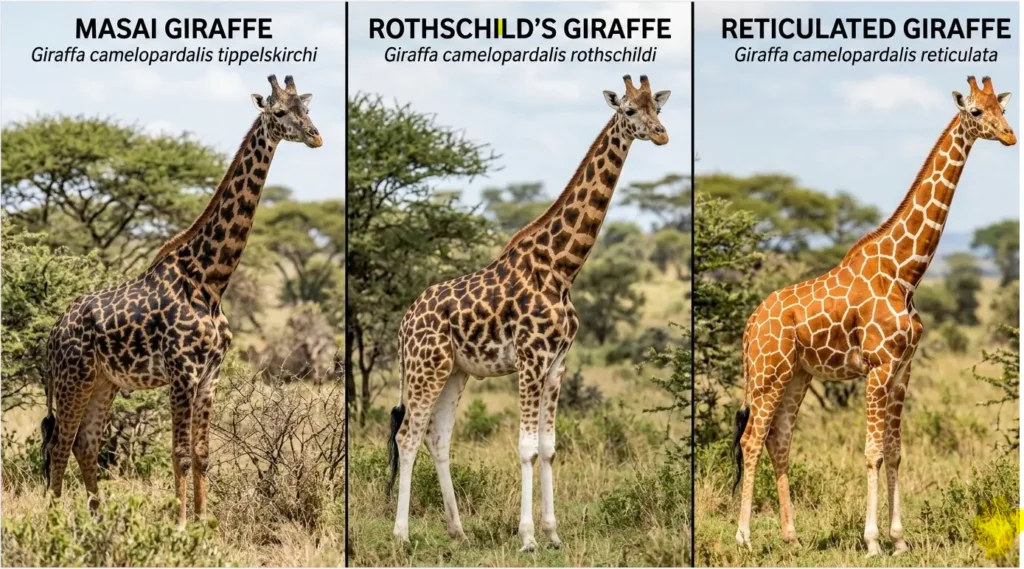 Giraffe Subspecies of East Africa: Masai, Reticulated and Rothschild's