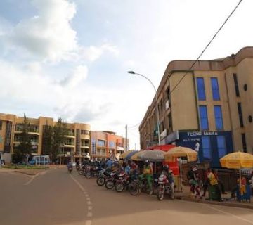 Streets of Huye Town in southern Rwanda showing local businesses, green surroundings and everyday university town life 