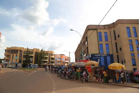 Streets of Huye Town in southern Rwanda showing local businesses, green surroundings and everyday university town life 