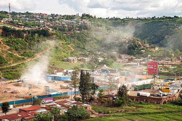 View of Kabale town surrounded by terraced green hills in southwestern Uganda 